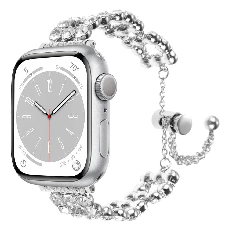 ラインストーンメタルブレスレットウォッチバンド、Apple Watch SE 2023 44mm用、Apple Watch SE 2023 40mm用、Apple Watch Ultra 2 49mm用、Apple Watch Series 9 45mm用、Apple Watch Series 9 41mm用、Apple Watch Ultra 49mm用、Apple Watch Series 8 41mm用