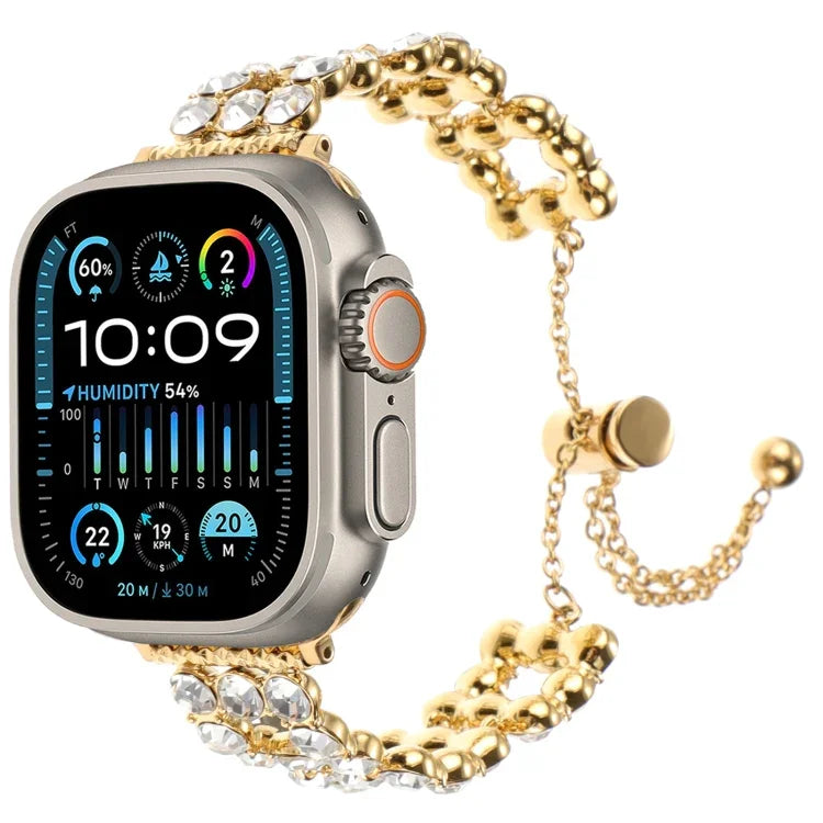 ラインストーンメタルブレスレットウォッチバンド、Apple Watch SE 2023 44mm用、Apple Watch SE 2023 40mm用、Apple Watch Ultra 2 49mm用、Apple Watch Series 9 45mm用、Apple Watch Series 9 41mm用、Apple Watch Ultra 49mm用、Apple Watch Series 8 41mm用