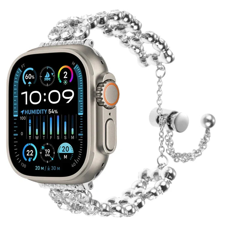 ラインストーンメタルブレスレットウォッチバンド、Apple Watch SE 2023 44mm用、Apple Watch SE 2023 40mm用、Apple Watch Ultra 2 49mm用、Apple Watch Series 9 45mm用、Apple Watch Series 9 41mm用、Apple Watch Ultra 49mm用、Apple Watch Series 8 41mm用