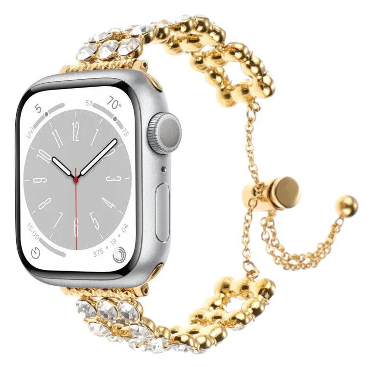ラインストーンメタルブレスレットウォッチバンド、Apple Watch SE 2023 44mm用、Apple Watch SE 2023 40mm用、Apple Watch Ultra 2 49mm用、Apple Watch Series 9 45mm用、Apple Watch Series 9 41mm用、Apple Watch Ultra 49mm用、Apple Watch Series 8 41mm用