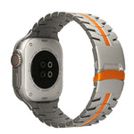 ダブルロックバックルタートルチタン鋼ウォッチバンド、Apple Watch SE 2023 44mm用、Apple Watch SE 2023 40mm用、Apple Watch Ultra 2 49mm用、Apple Watch Series 9 45mm用、Apple Watch Series 9 41mm用、Apple Watch Ultra 49mm用