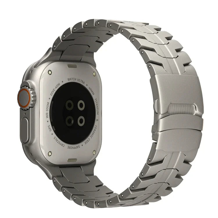 ダブルロックバックルタートルチタン鋼ウォッチバンド、Apple Watch SE 2023 44mm用、Apple Watch SE 2023 40mm用、Apple Watch Ultra 2 49mm用、Apple Watch Series 9 45mm用、Apple Watch Series 9 41mm用、Apple Watch Ultra 49mm用