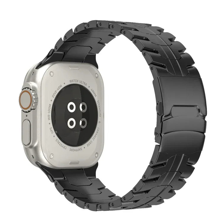 ダブルロックバックルタートルチタン鋼ウォッチバンド、Apple Watch SE 2023 44mm用、Apple Watch SE 2023 40mm用、Apple Watch Ultra 2 49mm用、Apple Watch Series 9 45mm用、Apple Watch Series 9 41mm用、Apple Watch Ultra 49mm用