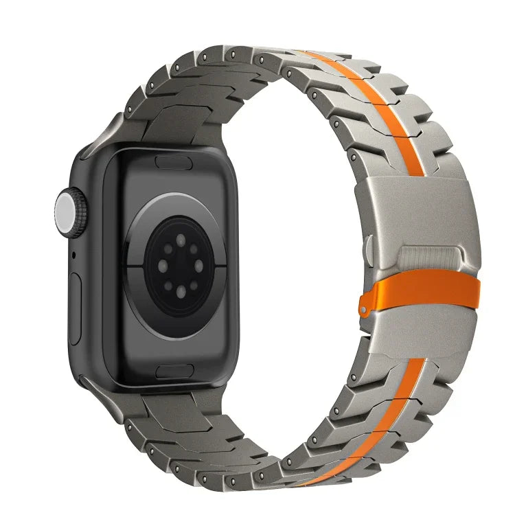 ダブルロックバックルタートルチタン鋼ウォッチバンド、Apple Watch SE 2023 44mm用、Apple Watch SE 2023 40mm用、Apple Watch Ultra 2 49mm用、Apple Watch Series 9 45mm用、Apple Watch Series 9 41mm用、Apple Watch Ultra 49mm用
