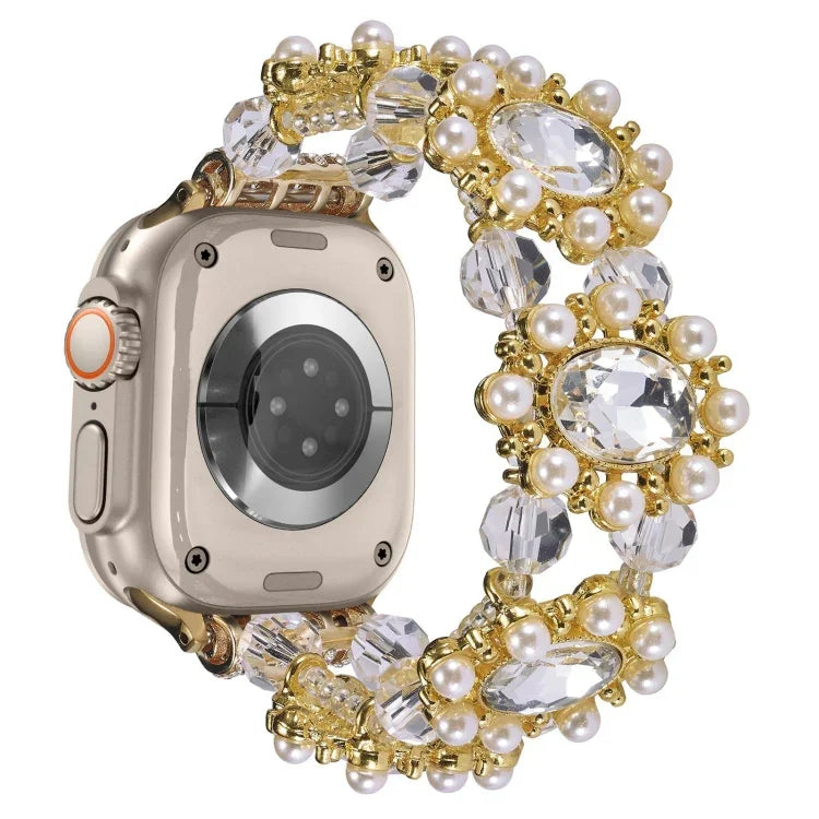 ビーズパール宝石ブレスレットウォッチバンド、Apple Watch SE 2023 44mm用、Apple Watch SE 2023 40mm用、Apple Watch Ultra 2 49mm用、Apple Watch Series 9 45mm用、Apple Watch Series 9 41mm用、Apple Watch Ultra 49mm用、Apple Watch Series 8 41mm用