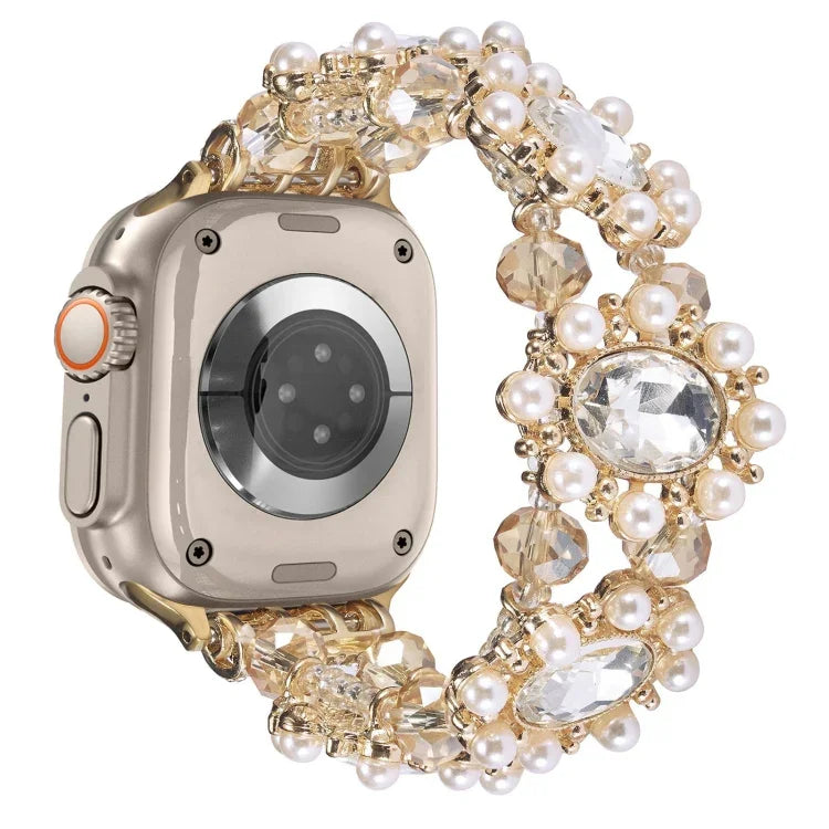 ビーズパール宝石ブレスレットウォッチバンド、Apple Watch SE 2023 44mm用、Apple Watch SE 2023 40mm用、Apple Watch Ultra 2 49mm用、Apple Watch Series 9 45mm用、Apple Watch Series 9 41mm用、Apple Watch Ultra 49mm用、Apple Watch Series 8 41mm用