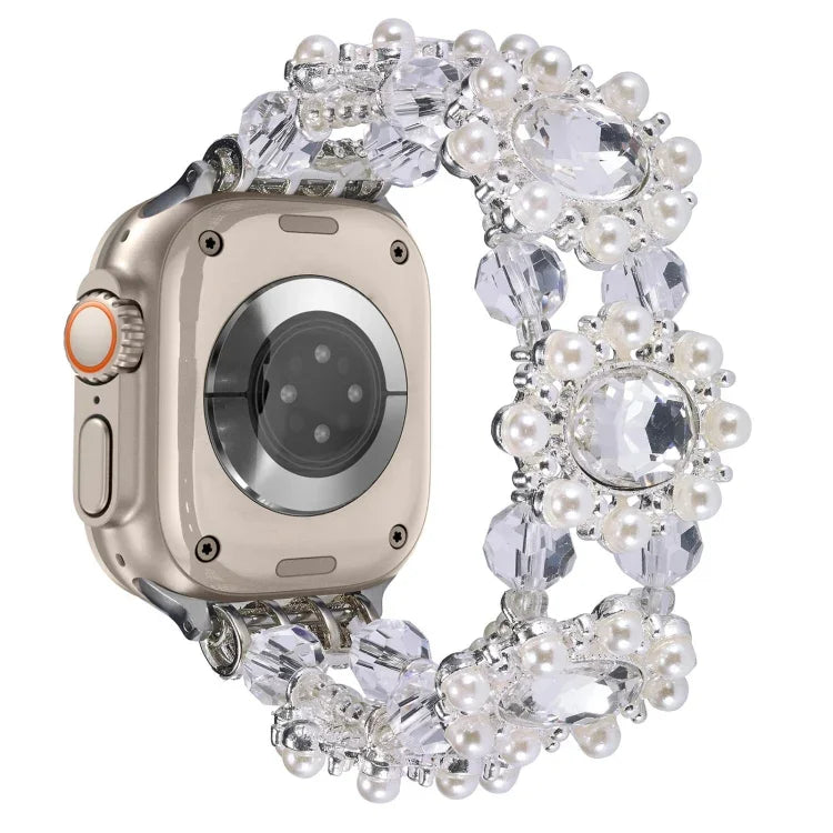 ビーズパール宝石ブレスレットウォッチバンド、Apple Watch SE 2023 44mm用、Apple Watch SE 2023 40mm用、Apple Watch Ultra 2 49mm用、Apple Watch Series 9 45mm用、Apple Watch Series 9 41mm用、Apple Watch Ultra 49mm用、Apple Watch Series 8 41mm用