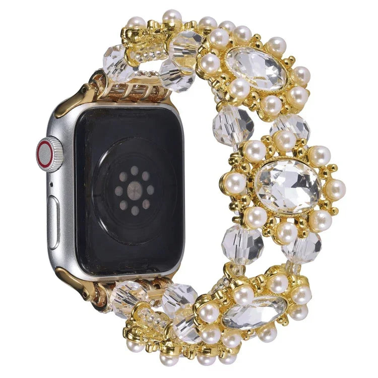 ビーズパール宝石ブレスレットウォッチバンド、Apple Watch SE 2023 44mm用、Apple Watch SE 2023 40mm用、Apple Watch Ultra 2 49mm用、Apple Watch Series 9 45mm用、Apple Watch Series 9 41mm用、Apple Watch Ultra 49mm用、Apple Watch Series 8 41mm用