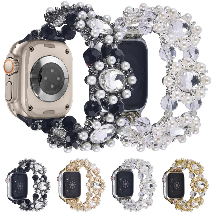 ビーズパール宝石ブレスレットウォッチバンド、Apple Watch SE 2023 44mm用、Apple Watch SE 2023 40mm用、Apple Watch Ultra 2 49mm用、Apple Watch Series 9 45mm用、Apple Watch Series 9 41mm用、Apple Watch Ultra 49mm用、Apple Watch Series 8 41mm用