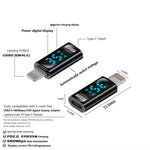 デジタル表示付き充電アダプター、8ピン オスから Type-C メス 35W、Type-C オスから 8ピン メス 35W、Type-C オスから Type-C メス 140W