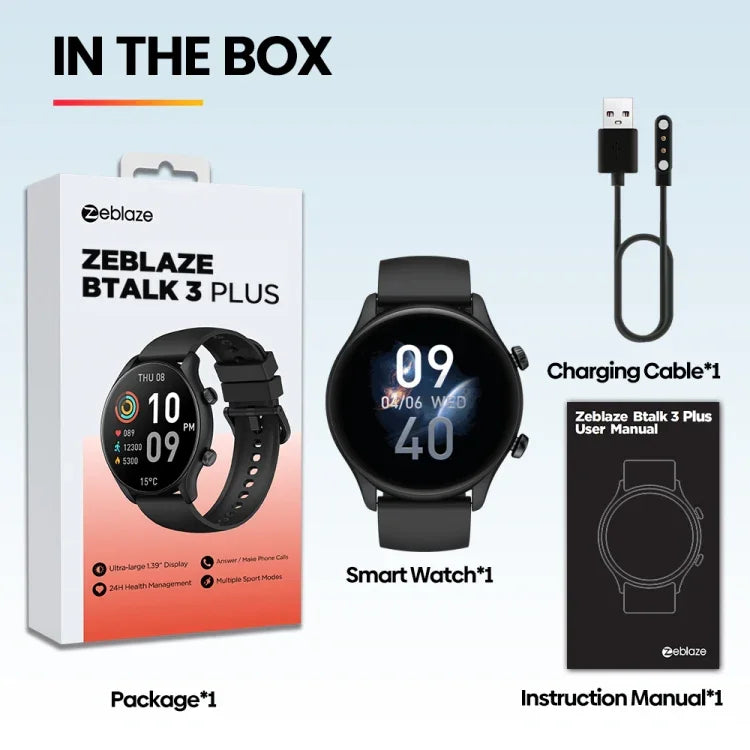 Zeblaze Btalk 3 Plus 1.39インチスクリーン フィットネス＆ウェルネススマートウォッチ 音声通話対応