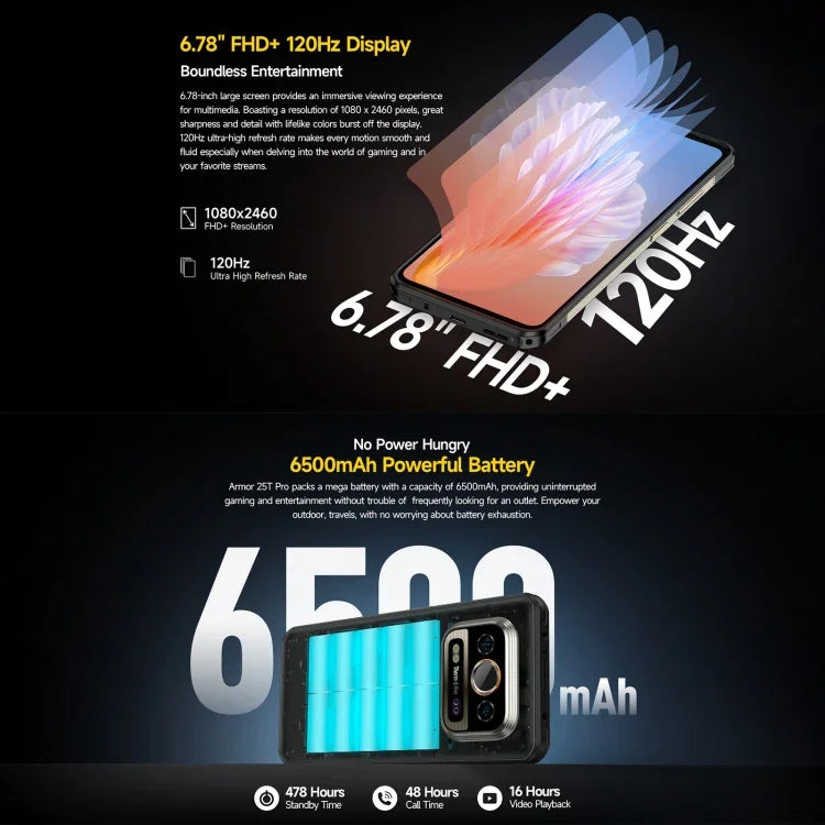 Ulefone Armor 25T Pro 頑丈スマートフォン、サーマルイメージング、6.78インチ Android 15 MediaTek Dimensity 6300 オクタコア、ネットワーク：5G、NFC、8GB+256GB
