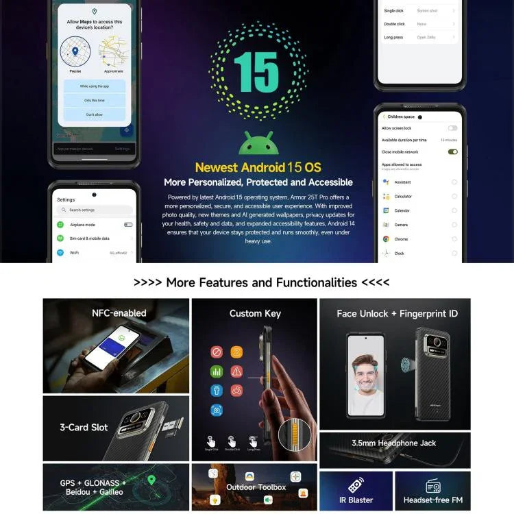 Ulefone Armor 25T Pro 頑丈スマートフォン、サーマルイメージング、6.78インチ Android 15 MediaTek Dimensity 6300 オクタコア、ネットワーク：5G、NFC、8GB+256GB