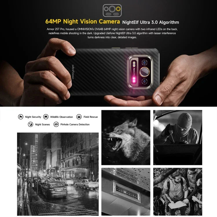 Ulefone Armor 25T Pro 頑丈スマートフォン、サーマルイメージング、6.78インチ Android 15 MediaTek Dimensity 6300 オクタコア、ネットワーク：5G、NFC、8GB+256GB