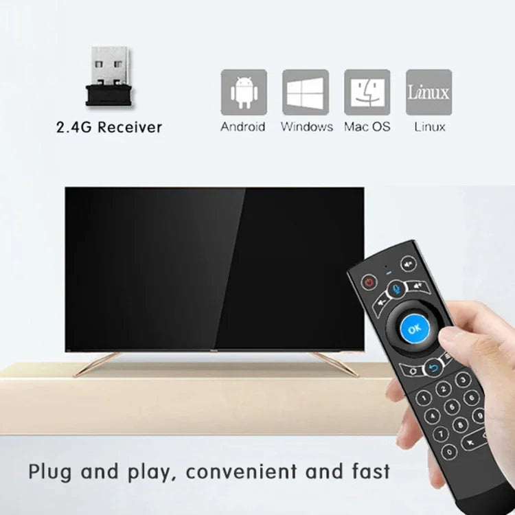 G21 2.4GHz フライエアマウス LEDバックライト ワイヤレスキーボード リモコン ジャイロスコープ搭載 Android TVボックス / PC対応 インテリジェント音声対応、ブルー