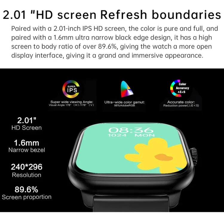 Y80 2.01インチ IPS HDスクリーンスマートウォッチ Bluetooth通話 / 健康モニタリング対応