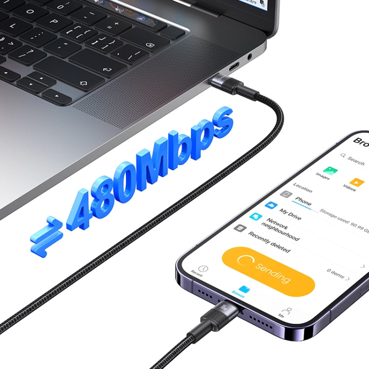 USAMS SJ729 30W USB-C/Type-C から 8ピン アルミ合金データケーブル 長さ: 1.2m SJ729