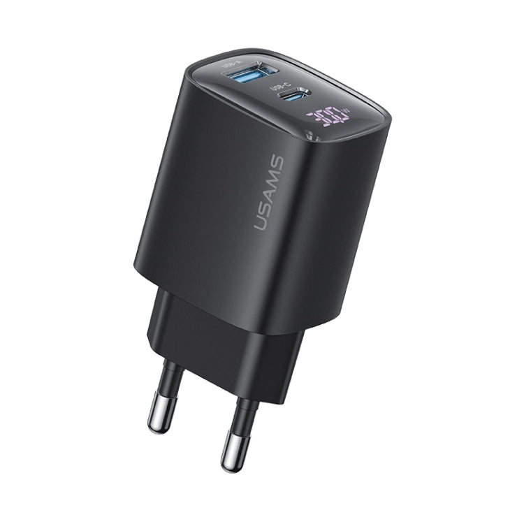 USAMS CC229 30W USB+USB-C / Type-C デュアルポート GaN デジタルディスプレイチャージャー、仕様：EUプラグ、CC229