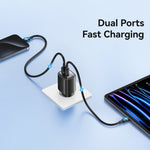 USAMS CC229 30W USB+USB-C / Type-C デュアルポート GaN デジタルディスプレイチャージャー、仕様：EUプラグ、CC229