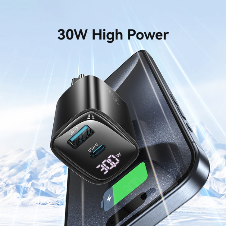 USAMS CC229 30W USB+USB-C / Type-C デュアルポート GaN デジタルディスプレイチャージャー、仕様：EUプラグ、CC229