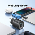 USAMS CC229 30W USB+USB-C / Type-C デュアルポート GaN デジタルディスプレイチャージャー、仕様：EUプラグ、CC229