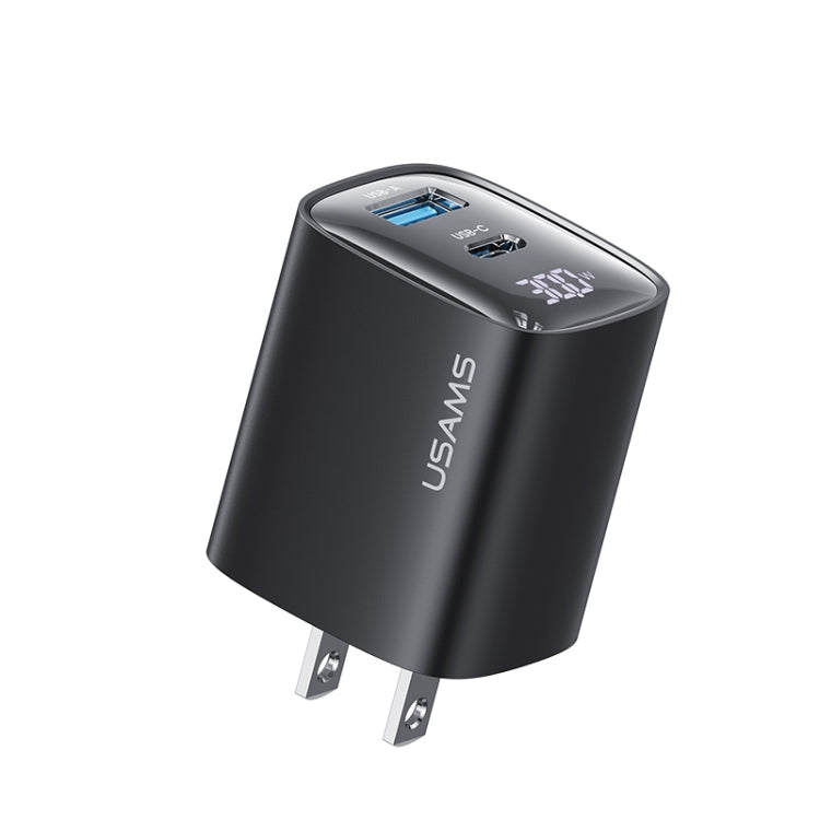 USAMS CC230 30W USB+USB-C / Type-C デュアルポート GaN デジタルディスプレイチャージャー、仕様：USプラグ、CC230