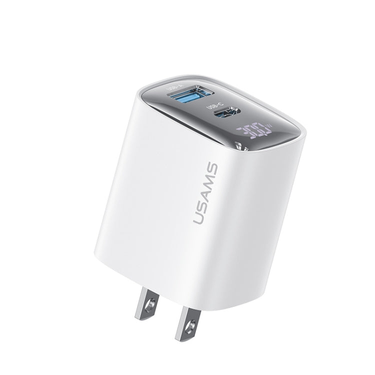 USAMS CC230 30W USB+USB-C / Type-C デュアルポート GaN デジタルディスプレイチャージャー、仕様：USプラグ、CC230