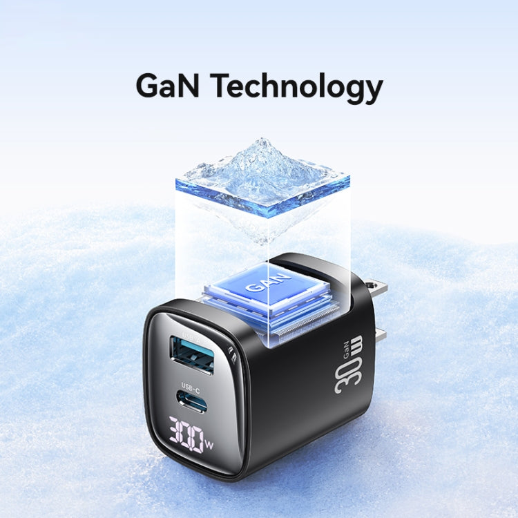 USAMS CC230 30W USB+USB-C / Type-C デュアルポート GaN デジタルディスプレイチャージャー、仕様：USプラグ、CC230