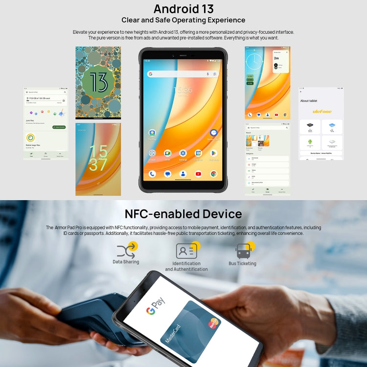 Ulefone Armor Pad Pro 頑丈タブレットPC、8インチ Android 13 MediaTek MT8788 オクタコア 4Gネットワーク、EUプラグ、Armor Pad Pro