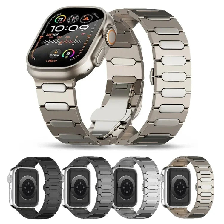 オーバルバタフライバックルチタン合金ウォッチバンド、Apple Watch SE 2023 44mm用、Apple Watch Ultra 2 49mm用、Apple Watch Series 9 45mm用、Apple Watch Ultra 49mm用、Apple Watch Series 8 45mm用、Apple Watch SE 2022 44mm用...