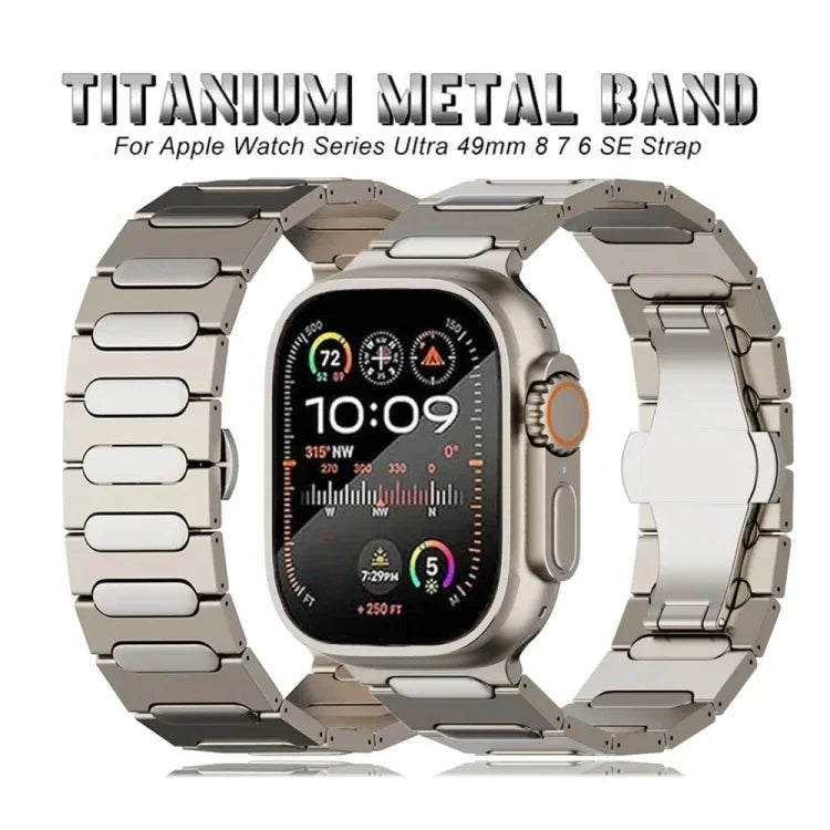 オーバルバタフライバックルチタン合金ウォッチバンド、Apple Watch SE 2023 44mm用、Apple Watch Ultra 2 49mm用、Apple Watch Series 9 45mm用、Apple Watch Ultra 49mm用、Apple Watch Series 8 45mm用、Apple Watch SE 2022 44mm用...
