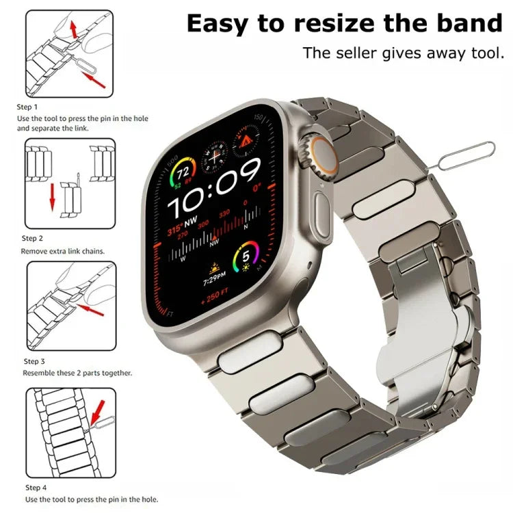 オーバルバタフライバックルチタン合金ウォッチバンド、Apple Watch SE 2023 44mm用、Apple Watch Ultra 2 49mm用、Apple Watch Series 9 45mm用、Apple Watch Ultra 49mm用、Apple Watch Series 8 45mm用、Apple Watch SE 2022 44mm用...