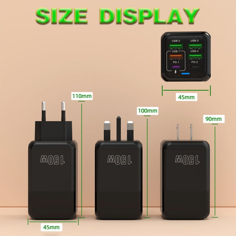 150W 4 x USB + 2 x USB-C / Type-C マルチポート急速充電器 EUプラグ USプラグ UKプラグ