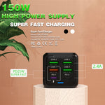150W 4 x USB + 2 x USB-C / Type-C マルチポート急速充電器 EUプラグ USプラグ UKプラグ