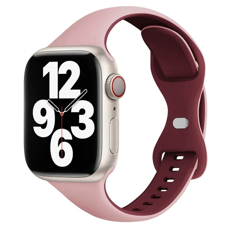 ツートンカラー細身バタフライバックルシリコンウォッチバンド、Apple Watch Series 9 41mm用、Apple Watch Ultra 49mm用、Apple Watch Series 8 41mm用、Apple Watch Series 8 45mm用、Apple Watch SE 2022 44mm用、Apple Watch SE 2022 40mm用