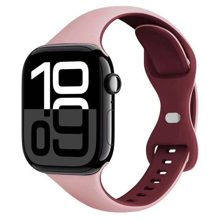 ツートンカラー細身バタフライバックルシリコンウォッチバンド、Apple Watch Series 10 46mm用、Apple Watch Series 10 42mm用、Apple Watch SE 2023 44mm用、Apple Watch SE 2023 40mm用、Apple Watch Ultra 2 49mm用、Apple Watch Series 9 45mm用