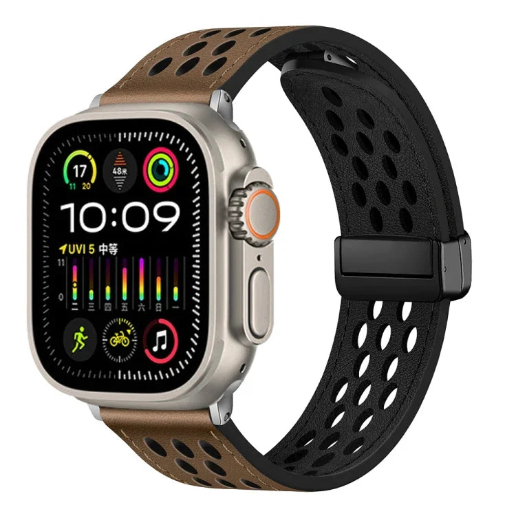 ホールスタイル折りたたみバックルPUレザーウォッチバンド、Apple Watch Ultra 49mm用