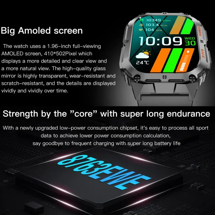 LEMFO K61 Pro 1.96インチ BT5.0 スポーツスマートウォッチ、Bluetooth通話 / 睡眠 / 血中酸素 / 心拍数 / 血圧健康モニター対応