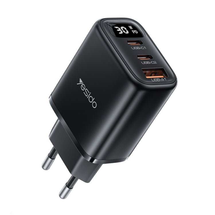 Yesido YC69 30W USB + デュアルUSB-C / Type-C デジタルディスプレイ充電器、仕様：EUプラグ、YC69