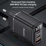 Yesido YC69 30W USB + デュアルUSB-C / Type-C デジタルディスプレイ充電器、仕様：EUプラグ、YC69