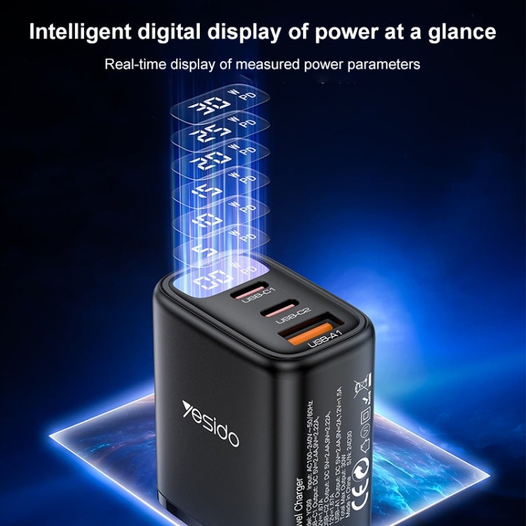 Yesido YC69 30W USB + デュアルUSB-C / Type-C デジタルディスプレイ充電器、仕様：EUプラグ、YC69
