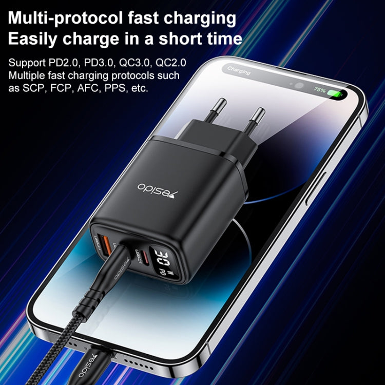 Yesido YC69 30W USB + デュアルUSB-C / Type-C デジタルディスプレイ充電器、仕様：EUプラグ、YC69