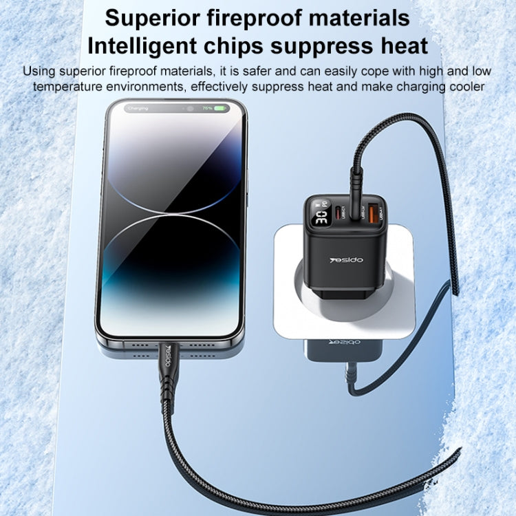 Yesido YC69 30W USB + デュアルUSB-C / Type-C デジタルディスプレイ充電器、仕様：EUプラグ、YC69