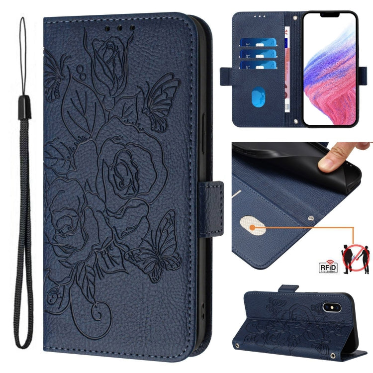 エンボス加工ローズ RFID防盗レザー携帯ケース、iPhone 11 Pro Max用、iPhone 11用、iPhone 11 Pro用、iPhone XS / X用、iPhone XR用、iPhone XS Max用、iPhone 8 Plus / 7 Plus用
