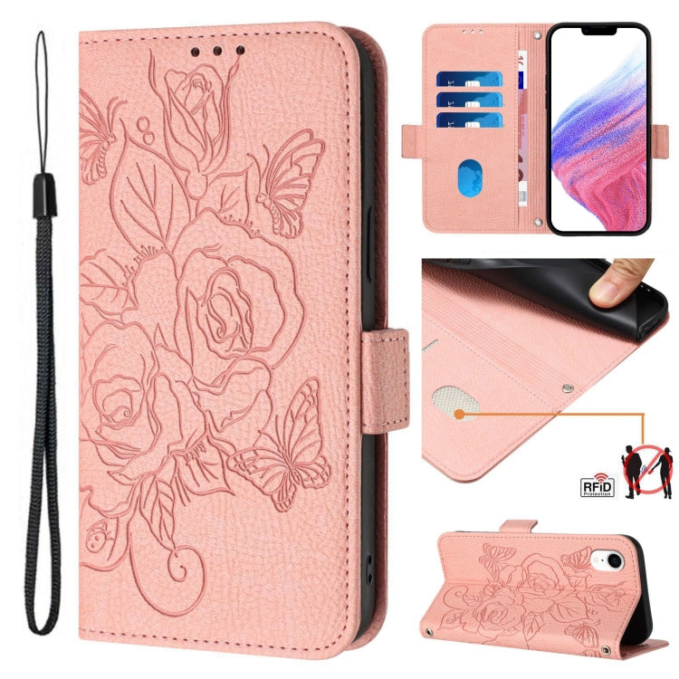 エンボス加工ローズ RFID防盗レザー携帯ケース、iPhone 11 Pro Max用、iPhone 11用、iPhone 11 Pro用、iPhone XS / X用、iPhone XR用、iPhone XS Max用、iPhone 8 Plus / 7 Plus用