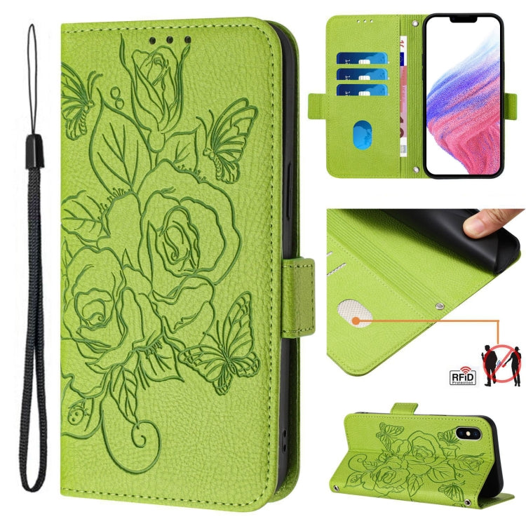 エンボス加工ローズ RFID防盗レザー携帯ケース、iPhone 11 Pro Max用、iPhone 11用、iPhone 11 Pro用、iPhone XS / X用、iPhone XR用、iPhone XS Max用、iPhone 8 Plus / 7 Plus用
