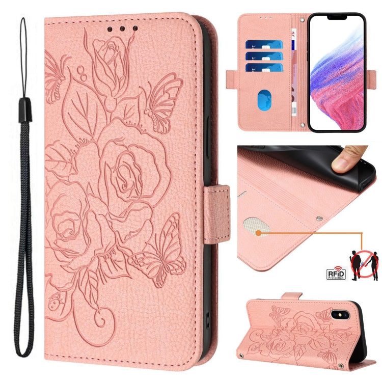 エンボス加工ローズ RFID防盗レザー携帯ケース、iPhone 11 Pro Max用、iPhone 11用、iPhone 11 Pro用、iPhone XS / X用、iPhone XR用、iPhone XS Max用、iPhone 8 Plus / 7 Plus用