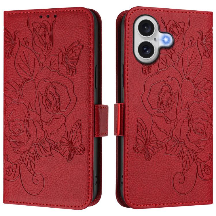 エンボス加工ローズ RFID 防盗レザー製フォンケース、iPhone 17 Pro Max 用、iPhone 17 Pro 用、iPhone 17 用、iPhone Air 用、iPhone SE 2024 用、iPhone 16 Pro Max 用、iPhone 16 Pro 用、iPhone 16 Plus 用