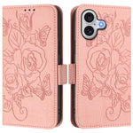エンボス加工ローズ RFID 防盗レザー製フォンケース、iPhone 17 Pro Max 用、iPhone 17 Pro 用、iPhone 17 用、iPhone Air 用、iPhone SE 2024 用、iPhone 16 Pro Max 用、iPhone 16 Pro 用、iPhone 16 Plus 用
