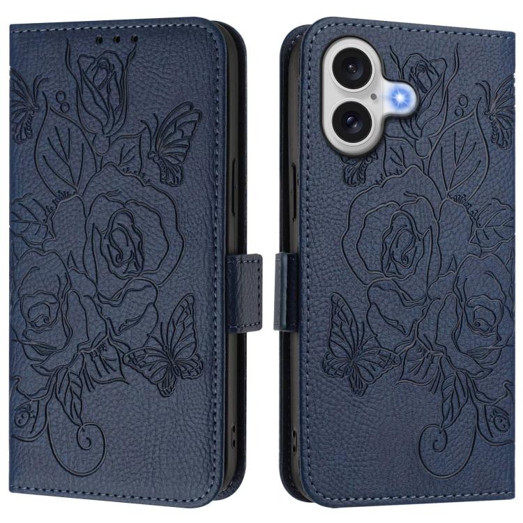 エンボス加工ローズ RFID 防盗レザー製フォンケース、iPhone 17 Pro Max 用、iPhone 17 Pro 用、iPhone 17 用、iPhone Air 用、iPhone SE 2024 用、iPhone 16 Pro Max 用、iPhone 16 Pro 用、iPhone 16 Plus 用